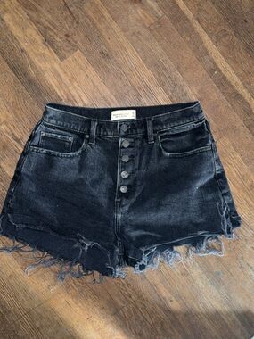 Abercrombie & Fitch Black Button-Front Distressed Denim Shorts